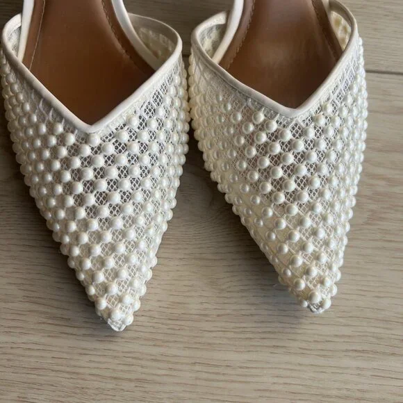 ZARA WOMEN SLINGBACK HEEL W/ PEARLS BRIDAL HEELS - Picture 4 of 6